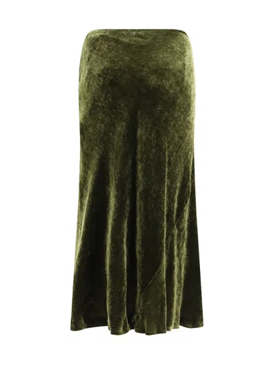 Dries Van Noten Smila Twist Front Velvet Midi Skirt In Green