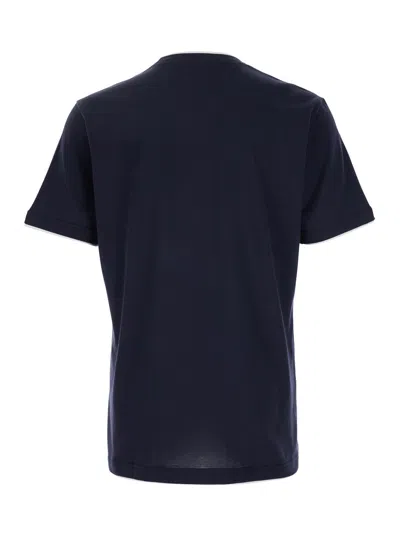 Eleventy Men Black Crewneck T-shirt With Layered Collar In Cotton Man In Blue