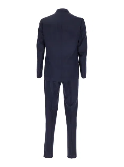 Eleventy Men Blue Double-breasted Suit With Peak Revers And Jewel Buttons In Wool Stretch Man In Blue
