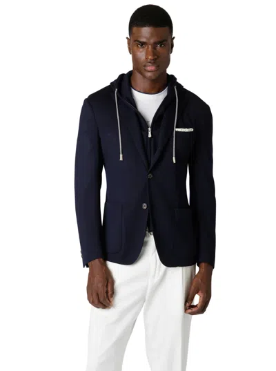 Eleventy Hooded Jacket With Front Pockets And Long Sleeves In Blue