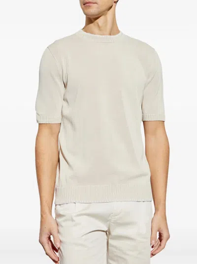 Eleventy Men Grey Crewneck T-shirt With Ribbed Trims In Cotton Woman In Neutral