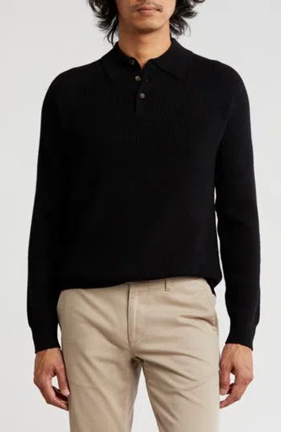 Amicale Rib Cashmere Polo Sweater In Black