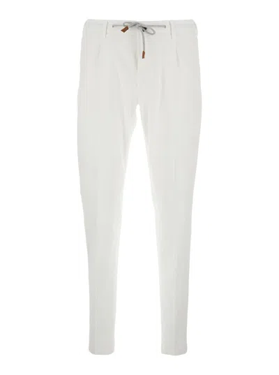 Eleventy Men White Pants With Elastic Drawstring Waist And Tapered Leg In Cotton Blend Stretch Woman In White