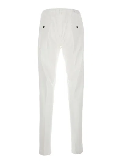 Eleventy Men White Pants With Elastic Drawstring Waist And Tapered Leg In Cotton Blend Stretch Woman In White