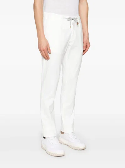 Eleventy Men White Pants With Elastic Drawstring Waist And Tapered Leg In Cotton Blend Stretch Woman In White