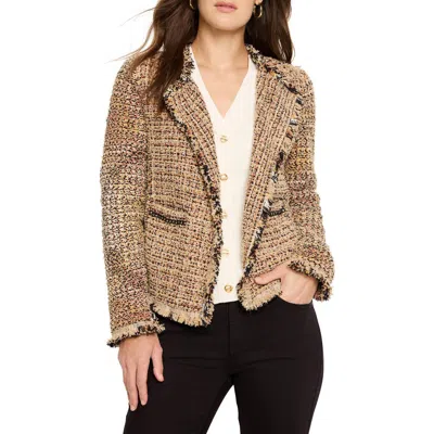 Nic + Zoe Chain Trim Fringe Mix Knit Jacket In Neutral Mix In Brown