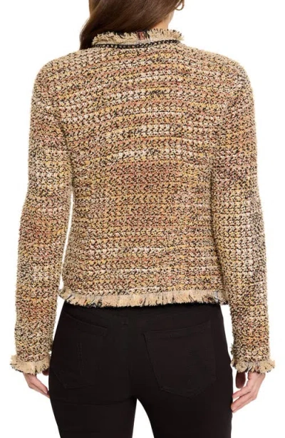 Nic + Zoe Chain Trim Fringe Mix Knit Jacket In Neutral Mix In Brown