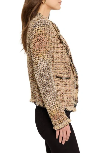Nic + Zoe Chain Trim Fringe Mix Knit Jacket In Neutral Mix In Brown