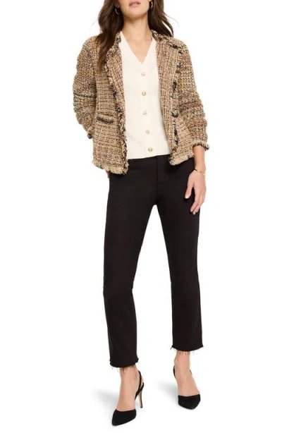 Nic + Zoe Chain Trim Fringe Mix Knit Jacket In Neutral Mix In Brown