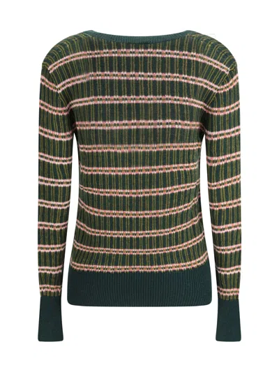 Etro Women Striped Wool Sweater In Green