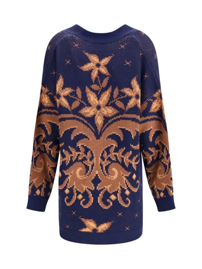Etro Women Wool Jacquard Cardigan In Blue