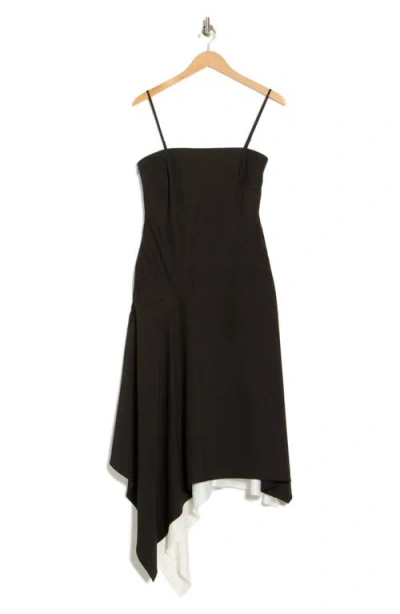 Helmut Lang Asymmetric Scarf Hem Virgin Wool Dress In Black
