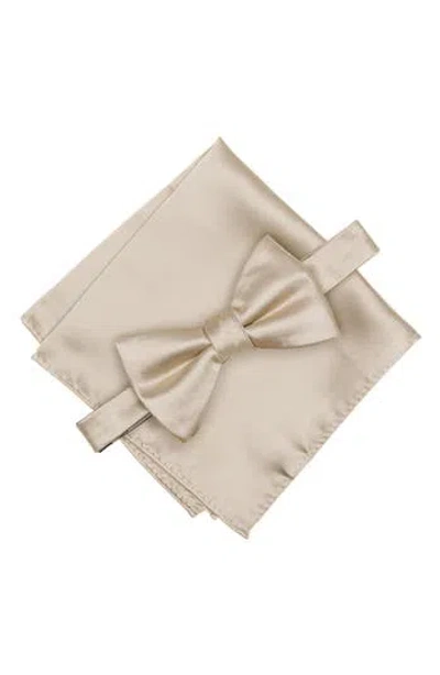 Original Penguin Textured Satin Bow Tie & Pocket Square Set In Neutral