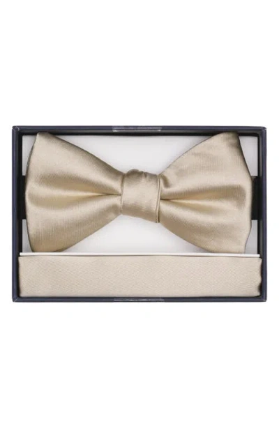 Original Penguin Textured Satin Bow Tie & Pocket Square Set In Neutral