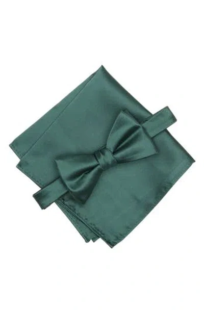 Original Penguin Textured Satin Bow Tie & Pocket Square Set In Green