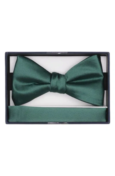Original Penguin Textured Satin Bow Tie & Pocket Square Set In Green