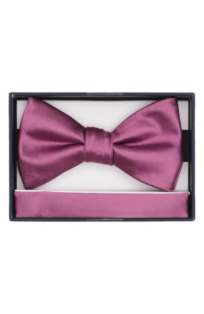 Original Penguin Textured Satin Bow Tie & Pocket Square Set In Pink