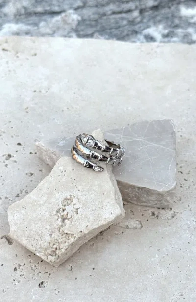 Adornia Silver Plated Snake Double Wrap Ring In Silver