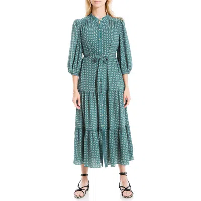 Max Studio Crepe 3/4 Sleeve Button Front Maxi Dress In Multi