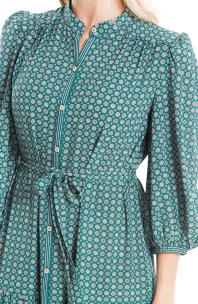 Max Studio Crepe 3/4 Sleeve Button Front Maxi Dress In Multi