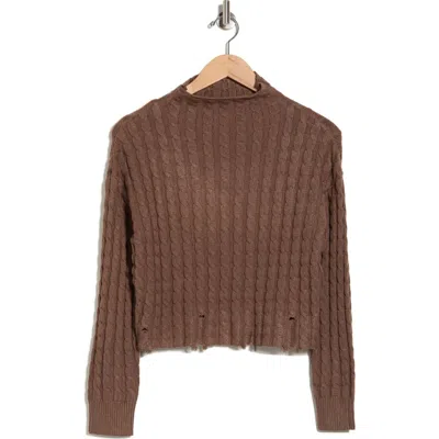 Truth Turtleneck Cable Knit Cropped Sweater In Brown