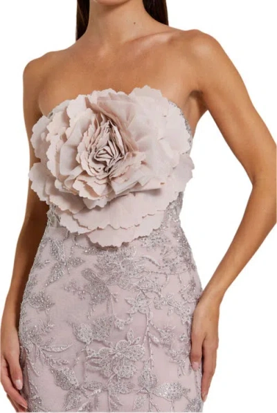 Mac Duggal Strapless Beaded Applique Mermaid Gown With Flower In Gray