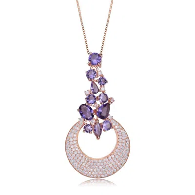 Genevive Jewelry Women's Rose Gold / Purple / White Sterling Silver Rose Gold Plated Clear And Purple Cubic Zirconia 