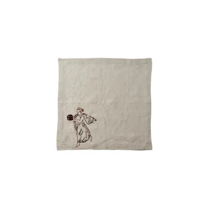 Maji Atelier Neutrals Relief Note, Hand-embroidered Linen Napkin Set Of Two In Brown