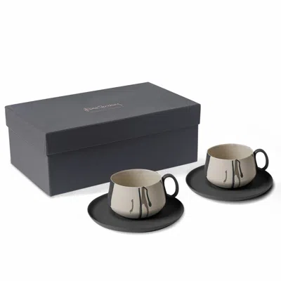 Esma Dereboy Tube Tea Cups With Saucer Set Of Two Colour Wave Black Rock In Black