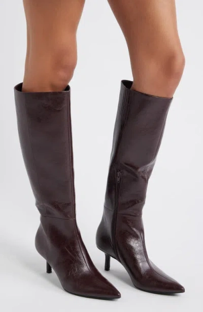 Open Edit Elara Pointed Toe Knee High Boot In Red