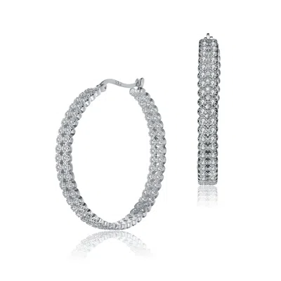 Genevive Jewelry Women's White Sterling Silver Cubic Zirconia Braided Hoop Earrings In White