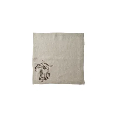Maji Atelier Neutrals Relief Dance, Hand-embroidered Linen Napkin Set Of Two In Neutral