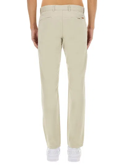 Hugo Boss Logo-plaque Straight-leg Trousers In Neutral