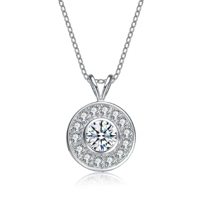 Genevive Jewelry Women's White / Silver Cubic Zirconia Ss White Gold Plated Round Bezel Pendant In Multi