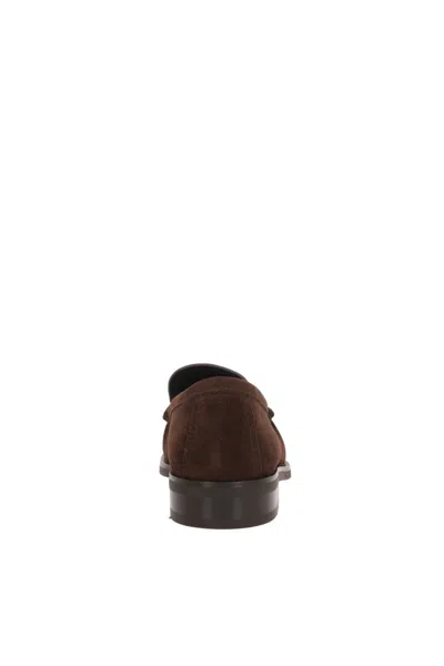 Prada Suede Loafers With Round Toe And Stitching In Brown