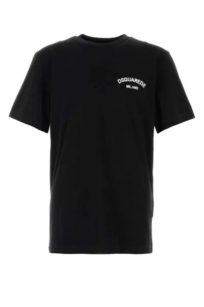 Dsquared2 Men Black Crewneck T-shirt With Logo Lettering On The Front In Cotton Man In Black