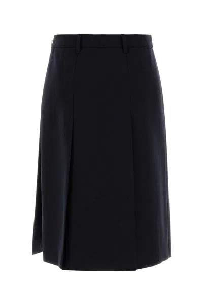 Prada Dark Blu Wool Skirt In Blue
