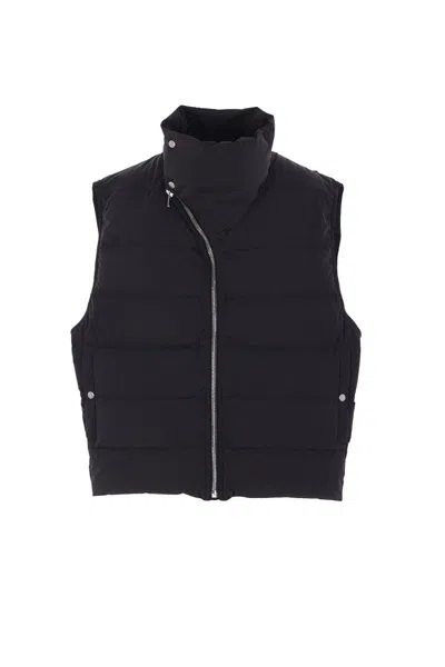 Rick Owens Padded High Collar Vest With Side Pockets In Black