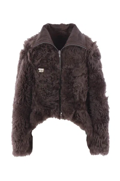 Rick Owens Brown Jacket With Reversible Design And Asymmetric Hem In Leather Woman In Brown