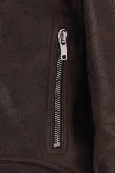Rick Owens Brown Jacket With Reversible Design And Asymmetric Hem In Leather Woman In Brown