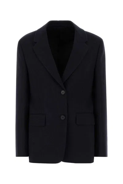 Prada Wool Blazer With Long Sleeves And Flap Pockets In Blue