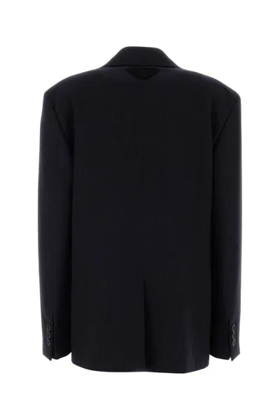 Prada Wool Blazer With Long Sleeves And Flap Pockets In Blue
