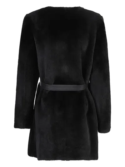 Desa 1972 Reversible Round Neck Shearling Caban In Black