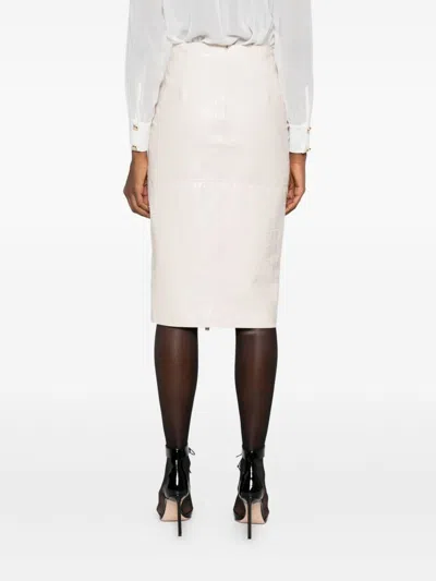 Elisabetta Franchi Crocodile-effect Zip-front Skirt In Neutral