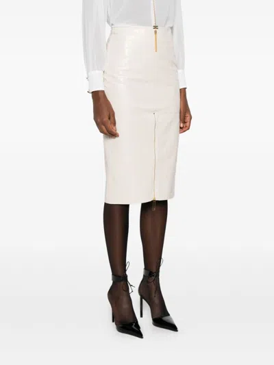 Elisabetta Franchi Crocodile-effect Zip-front Skirt In Neutral