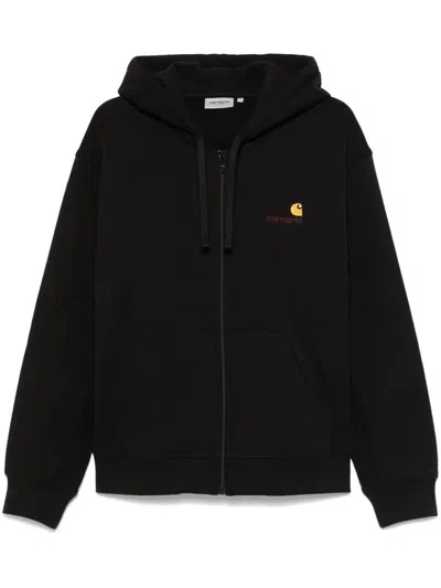 Carhartt Wip Black Cotton Hooded American Script Sweat In Black