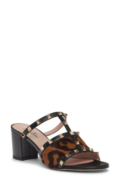 Valentino Animal Print Block Heel Open Toe Sandals In Black