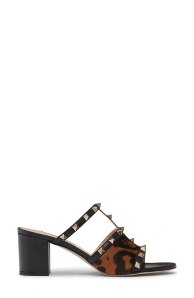Valentino Animal Print Block Heel Open Toe Sandals In Black