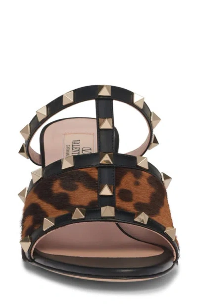 Valentino Animal Print Block Heel Open Toe Sandals In Black