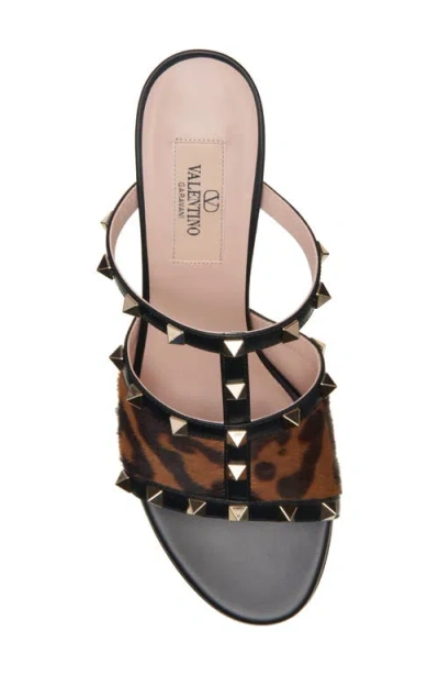 Valentino Animal Print Block Heel Open Toe Sandals In Black